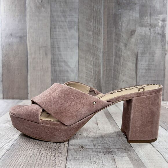 Sam Edelman Jayne Women's 9.5 Platform Block High Heel Sandals Suede Dusty Rose - Picture 7 of 12